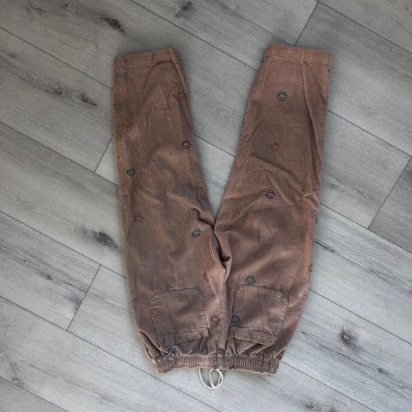 Urban Outfitters Tan Corduroy Smiley Face Embroidered Pants - Picture 3 of 3